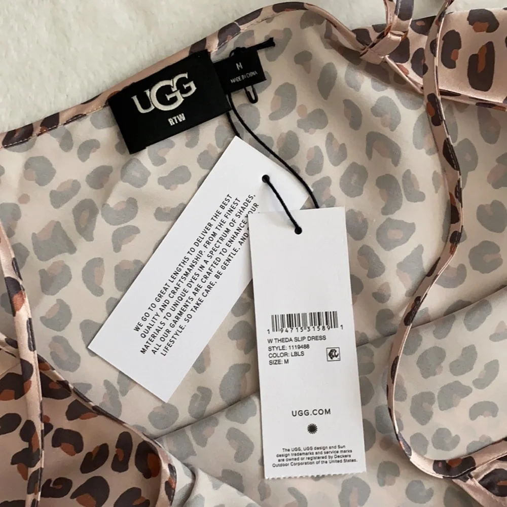 {NWT} UGG RTW | Theda Silk Slip Dress 90s Leopard Blush Animal Print (M 8-10) - Picture 10 of 15